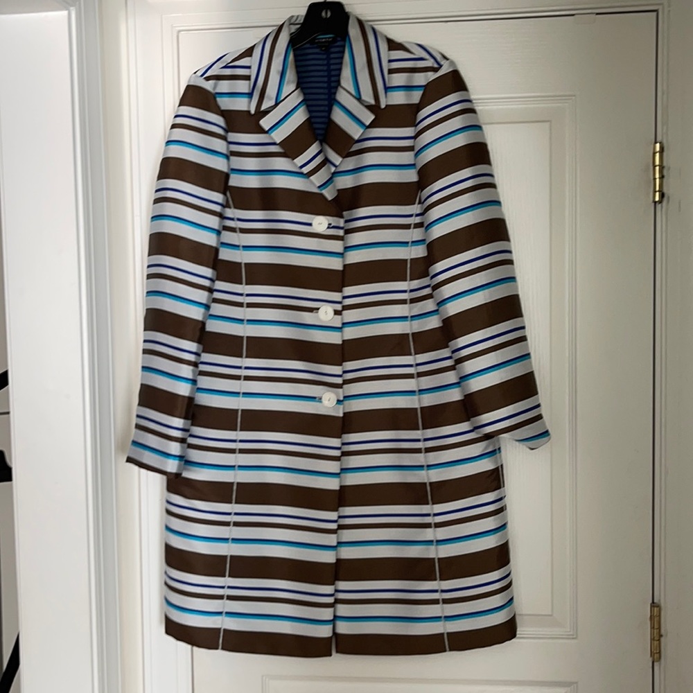 Jacket3/4 length silk stripe blue/brown/silver